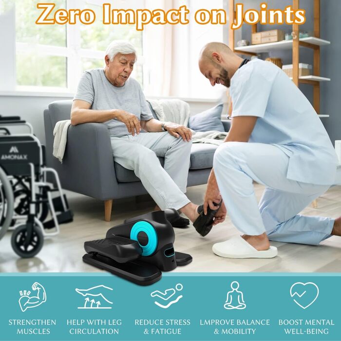 Електричний еліптичний тренажер Amonax, міні крос-тренажер для дому, сидячий велотренажер для літніх людей, кардіо тренажер під стіл, чорний Pro