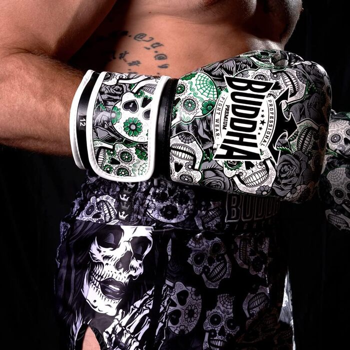 Боксерські рукавички Buddha Fight Wear 14 Oz, чорні, для Муай Тай та кікбоксингу, високоякісна штучна шкіра, захист GS-3