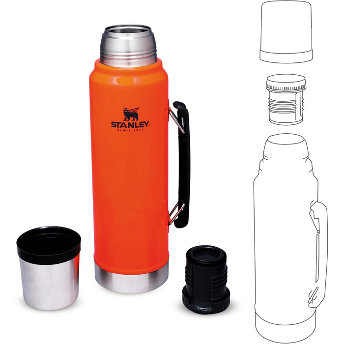 Термос Stanley Classic Legendary, нержавійка, 1 л, тримає тепло/холод 15-48 годин, BPA-free, для напоїв, для подорожей, можна мити в посудомийці