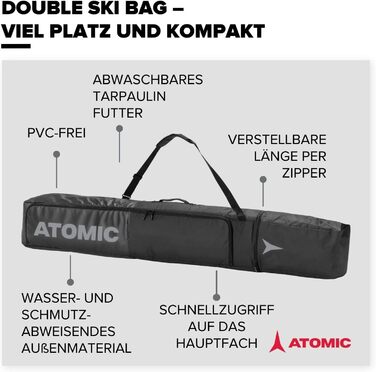 Чохол для двох пар лиж Atomic Double SKI Bag 175-205 см, водостійкий, з ременем, чорний/сірий
