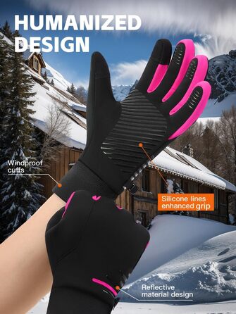Водонепроникні зимові рукавички KynciOR для чоловіків та жінок, рукавички для мотоцикла, сенсорний екран, силіконове покриття, терморукавички для катання на лижах та велосипеді (XL, Рожевий)
