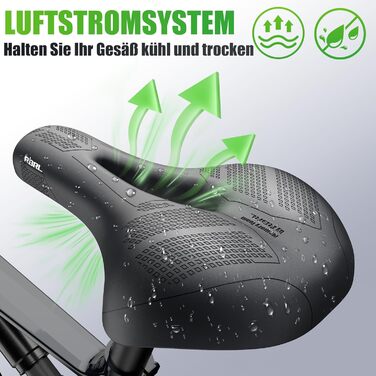 Велосипедне сідло RBRL – Комфортне широке сідло з піною Memory Foam та подвійною амортизацією, водонепроникне, для MTB, BMX, шосе та трекінгу, ергономічне