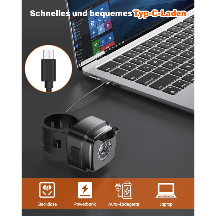 Фарига LED-фара для велосипеда Akdomart, USB-зарядка, 600mAh, StVzo, водонепроникність IPX5, чорний, для дитячого велосипеда