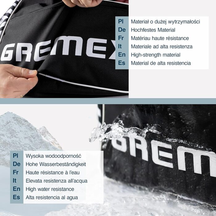 Чохол для лижних черевиків з відділенням для шолома - Водонепроникний рюкзак для лижних черевиків та шолома. Міцний завдяки титановим швам. Зручний для транспортування, подорожей та захисту спорядження. Чорний + Білий