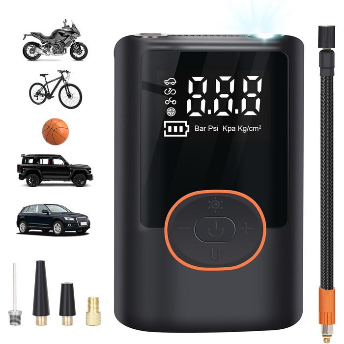 Електричний насос Vicihoho 150PSI для авто, велосипедів, мотоциклів, USB, павербанк, ліхтарик, акумуляторний компресор для шин, м'ячів