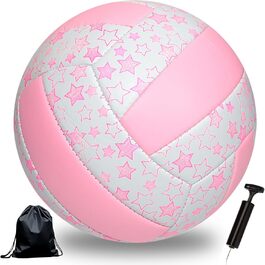 Волейбольний м'яч для пляжу та залу: м'який дотик, розмір 5, з рюкзаком та насосом (рожевий зі зіркою)