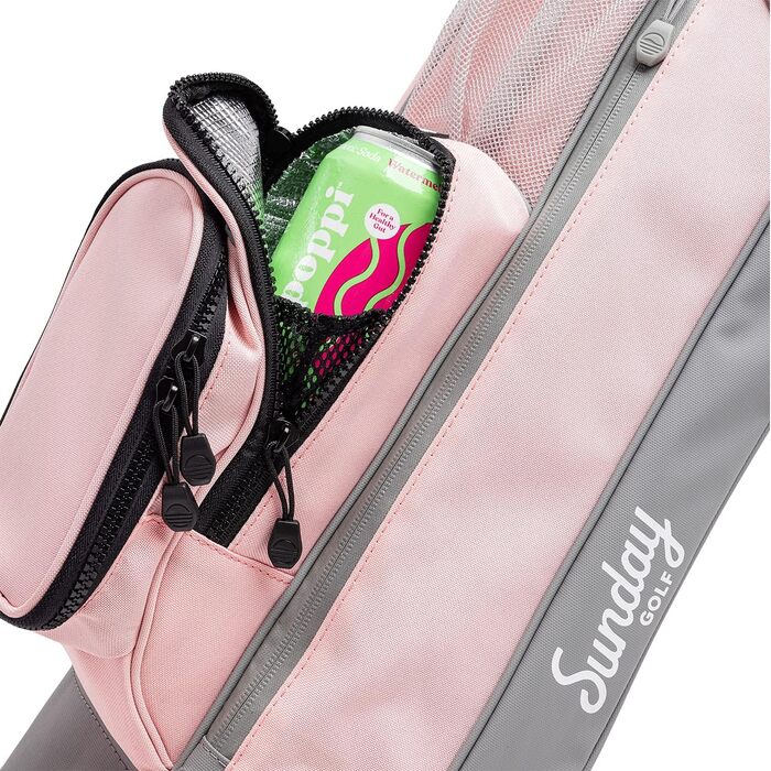 Гольф сумка Sunday Loma: легка сумка з ременем та стійкою – ідеальна для поля, Par 3 та Executive курсів, 79 см, рожево-сіра