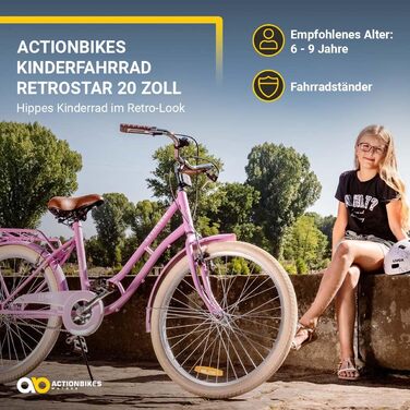 Дитячий велосипед Actionbikes Retrostar 20/24 дюймів, V-Brake, для дівчаток, з крилами, від 6 до 12 років