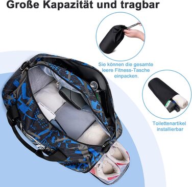 Спортивна сумка для дітей з відділенням для взуття та мокрих речей. Дитяча пляжна сумка для хлопчиків та дівчаток. Сумка для плавання, подорожей, фітнесу (Принц Graffiti Blue)