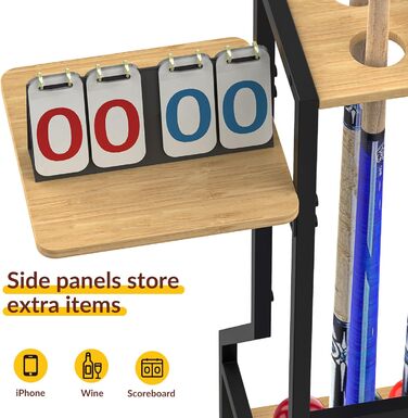 Стійка для більярдних київ YBING: тримає до 10 київ, бамбукова, з невеликою поличкою