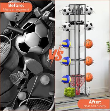 Стійка для зберігання баскетбольних м'ячів CADUKE, органайзер для спортивного інвентарю (футбол, волейбол, бадмінтон), чорний