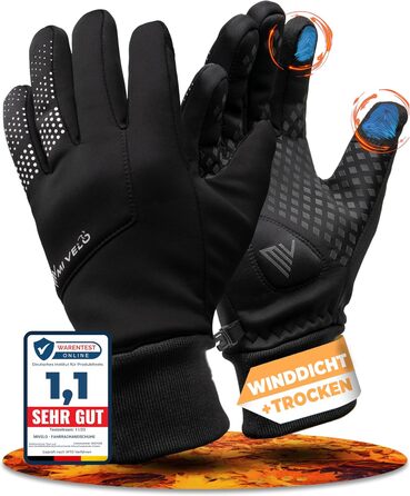 Велосипедні рукавички MIVELO для чоловіків та жінок - водонепроникні з Ergo-Pad, сумісні з сенсорними екранами, зимові та перехідні рукавички, чорний колір, розмір L, для осені/весни