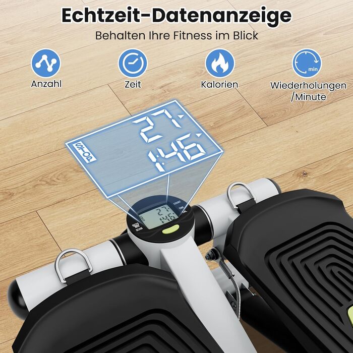 Міні степер GYMAX для дому з мотузками, LCD-монітором та регульованою висотою, до 100 кг, білий