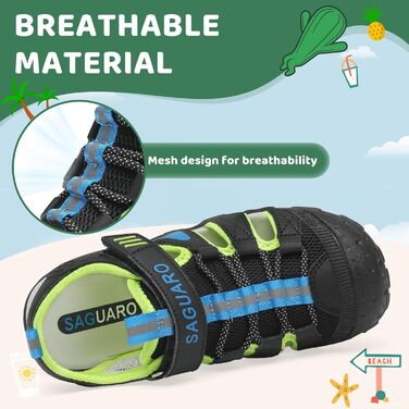 Сандалі дитячі SAGUARO для хлопчиків та дівчаток Trekking, чорно-зелені, 37 EU, дихаючі, протиковзкі