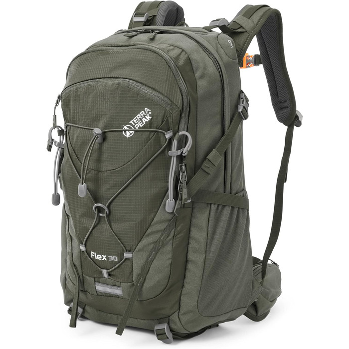 Туристичний рюкзак Terra Peak Flex 30L, з вентиляцією спини, дощовиком і кріпленням для питної системи, середній розмір, 3D Air Mesh, поясний ремінь, преміум якість