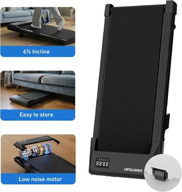 Бігова доріжка DeerRun Walking Pad з нахилом 6% для дому та офісу, компактний тренажер під стіл з App, пультом та LED-дисплеєм, до 136 кг, чорна