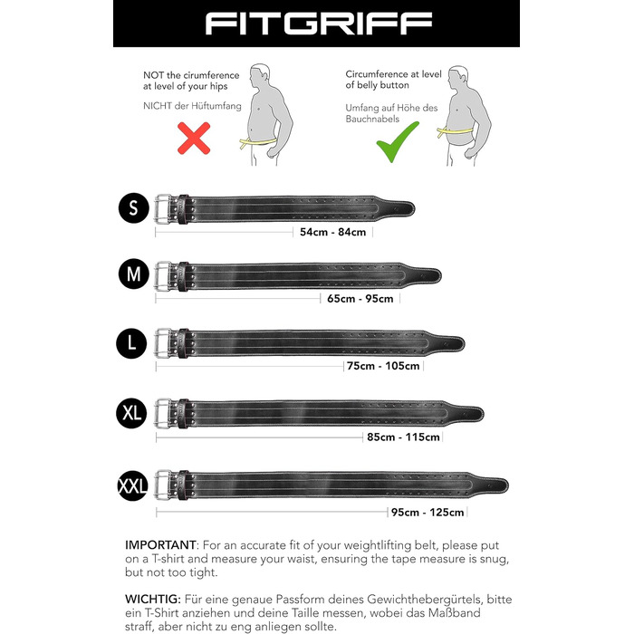 Шкіряний пояс для пауерліфтингу FITGRIFF, бодібілдинг, силові тренування, чорний, розмір M, для чоловіків і жінок