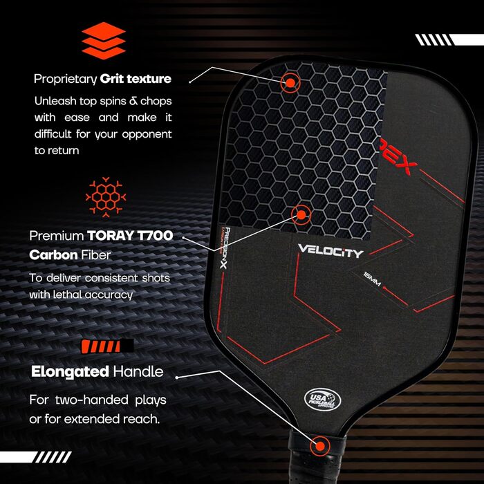 Пікбол ракетка Raw Carbon Fiber Pickleball Paddle – Преміум Toray T700 – Сертифікована USA Pickleball – Ракетка для пікболу Power & Control з вуглецевого волокна