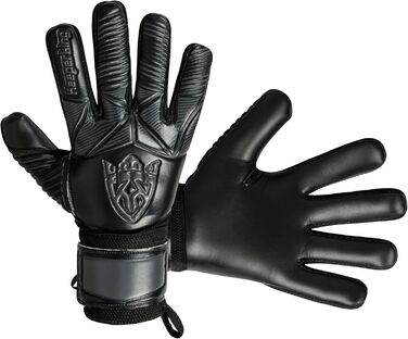 Футбольні воротарські рукавички Keeperking для дітей, підлітків та дорослих. Без захисту пальців, 4 мм латекс, довга долоня, унісекс, чорний.