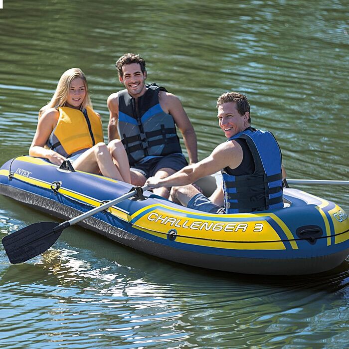 Надувний човен Intex Challenger 3: комплект з 3 шт., 295x137x43 см, блакитний/жовтий, для одного