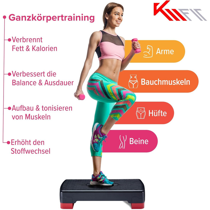 Степпер для дому KM-Fit | Степ-бенч для фітнесу з регулюванням висоти | Спортивний степпер для аеробіки до 200 кг