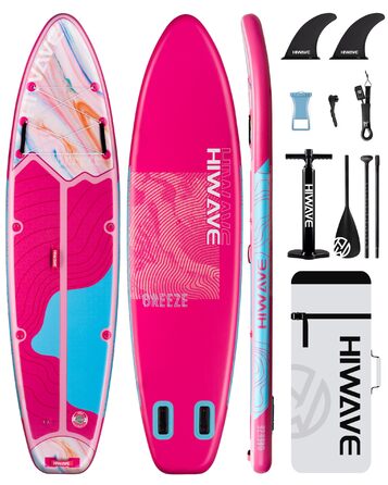 SUP-дошка надувна Hiwave Breeze Pink 335x86x15 см, вантажопідйомність 190 кг, для океану та озера, з 3-частинним регульованим веслом