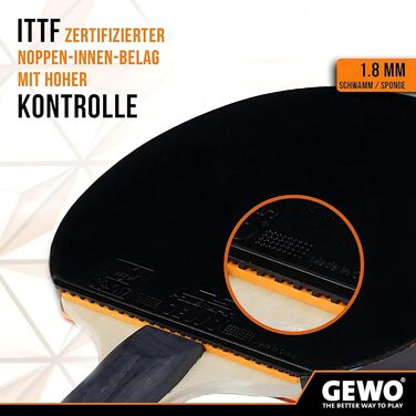 GEWO Ракетка для настільного тенісу CS Energy Control, професійна, ITTF, контроль, висока обертальність, готова, опукла ручка, губка 1,8 мм