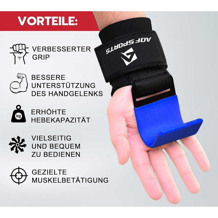 Набори гачків для важкої атлетики AQF – нековзкі ручки з гумовим покриттям, 8 мм неопренова подушка – гачки для підйому штанги для чоловіків та жінок (пара), ідеальні для підйому ваги та силових видів спорту, синій