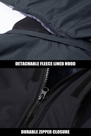 MAGCOMSEN Куртка зимова чоловіча тепла з підкладкою, водонепроникна, для катання на сноуборді та лижах, туристична, робоча знімною капюшоном (Чорно-сірий, XL)