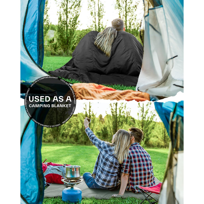 Сплячий мішок Sportneer 190x85 см: літній, легкий, водонепроникний, для кемпінгу, походів, подорожей, чорний