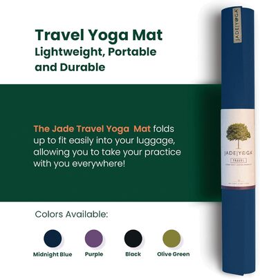 Йога-мат Jade Travel 68 дюймів, синій нічний, портативний, натуральний каучук