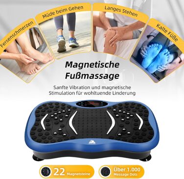 Вібраційна платформа EVOLAND з 5 програмами тренувань, Bluetooth, стрічки опору для всього тіла (Синій)