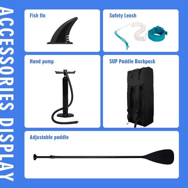 Надувний SUP Борд FunWater 10'6'–11'6' – ідеальний для початківців та сімей, з антиковзким EVA-деком, веслом, насосом та аксесуарами. 11'-BLAU-WEISS KLASSIKER