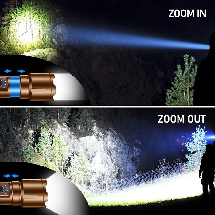Ліхтар Blukar LED акумуляторний, 500000 люмен, тактичний, з 5 режимами, водонепроникний IP67, для кемпінгу, туризму, риболовлі та надзвичайних ситуацій (колір: коричневий)