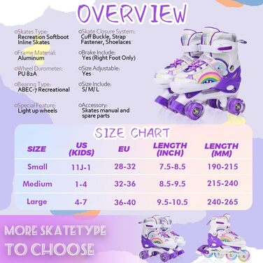 Ролики для дітей LOKJIJI Rainbow, регульовані, фіолетово-рожеві, для початківців