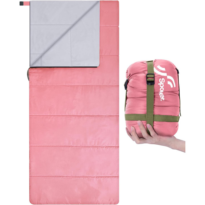 Сплячий мішок літній Sportneer 190x85 см: легкий, водонепроникний, для кемпінгу, походів, подорожей (рожевий)