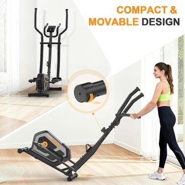 Еліптичний тренажер Crosstrainer 3-в-1 для дому з LCD-монітором та регулюванням навантаження до 287 кг (Оранжевий + Чорний)