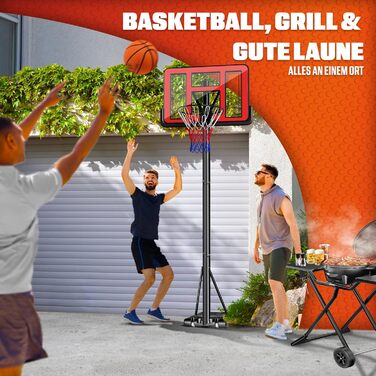 Баскетбольний кошик KESSER® Outdoor зі стійкою та колесами. В комплекті: 2 сітки, м'яч та насос. Регульована висота 230-305 см. Підходить для дітей та дорослих (червоний)