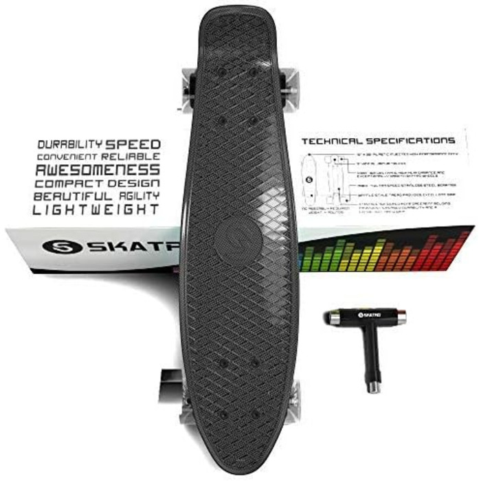 Скейтборд Skatro Mini-Cruiser 22 дюйми, пластиковий, ретро-стиль, Grey Thunderstorm