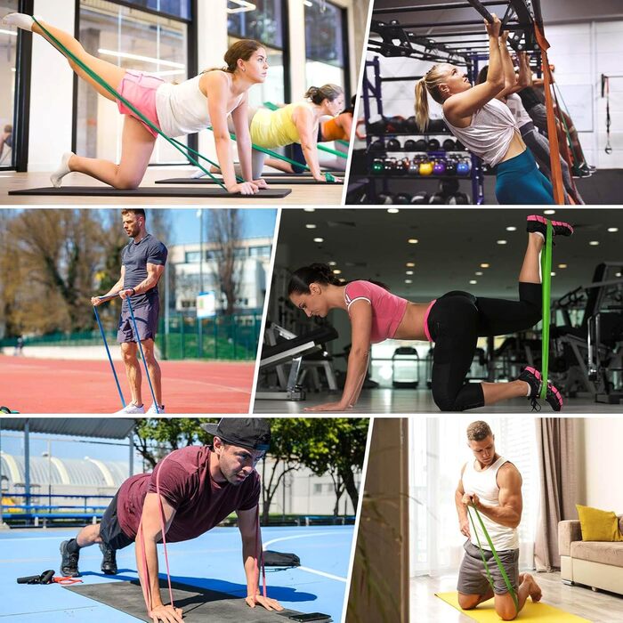 Еластичні стрічки для фітнесу Widerstandsbänder 4 рівні, 4 шт. для силових тренувань, розтяжки, калістеніки, кросфіту, пілатесу, йоги, з дверним фіксатором та сумкою для зберігання