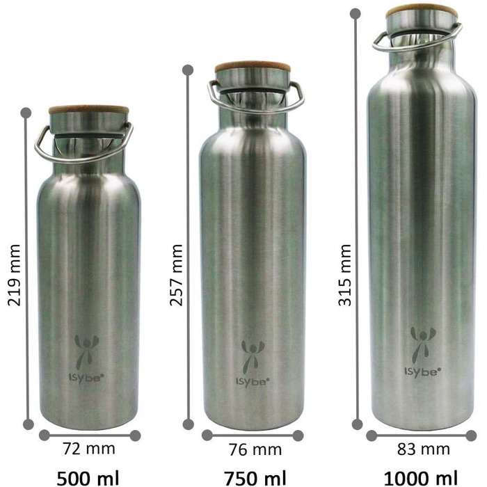 Пляшка для води ISYbe 1000 мл з нержавіючої сталі, BPA-free, герметична, із термоізоляцією, екологічна