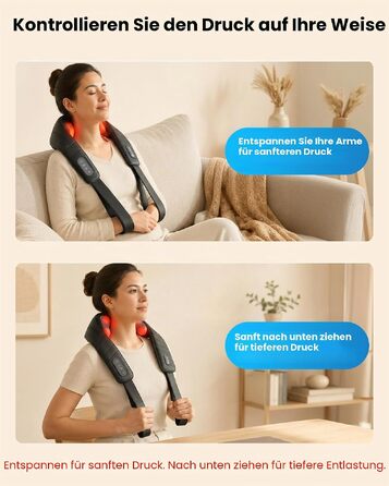 Бездротовий масажер для шиї та плечей Comfier Shiatsu 3D з підігрівом та вібрацією, акумуляторна масажна подушка для спини