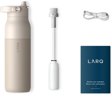 LARQ Bottle PureVis 2 680 мл – самочищувальна пляшка для води з UV-C LED, контроль через додаток, нержавіюча сталь з подвійною ізоляцією, багаторазова, 2 роки гарантії, колір Mojave Dune