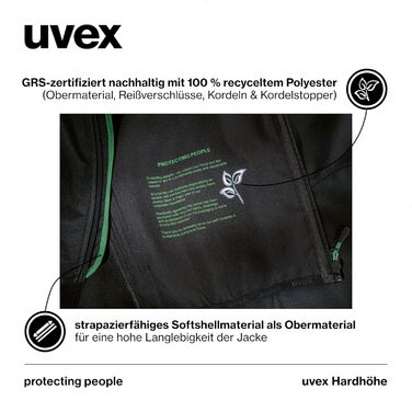 Чоловіча софтшелл куртка uvex Hardhöhe — водовідштовхуюча та дихаюча функціональна демісезонна куртка, чорна, розмір XL