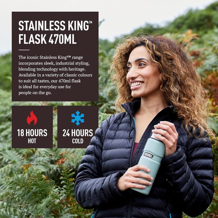 Термос Thermos Stainless King 470 мл багатоцільовий, оригінальний стиль, ізольована пляшка для подорожей і щоденного використання, чорний
