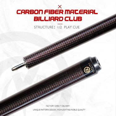 Кю Білліард KHEALING з карбону, 58 дюймів, 1/2-дюймова структура, 3-зубчастий з'єднувач, наконечник 12.4 мм, вага 540-567 г, для професійних гравців, червоний