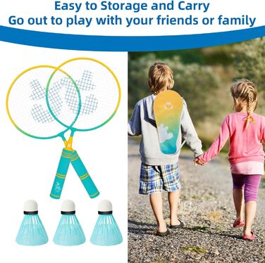 Набір для бадмінтона QKTYB для дітей від 4 до 8 років, легкий алюмінієвий, для початківців, з сумкою, зелений (кольоровий)
