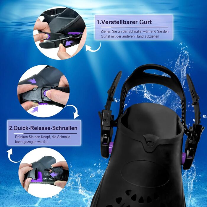 Ласти для плавання Schnorchelflossen S/M (37-41) фіолетові: гнучкі, регульовані, PP+TPR, унісекс