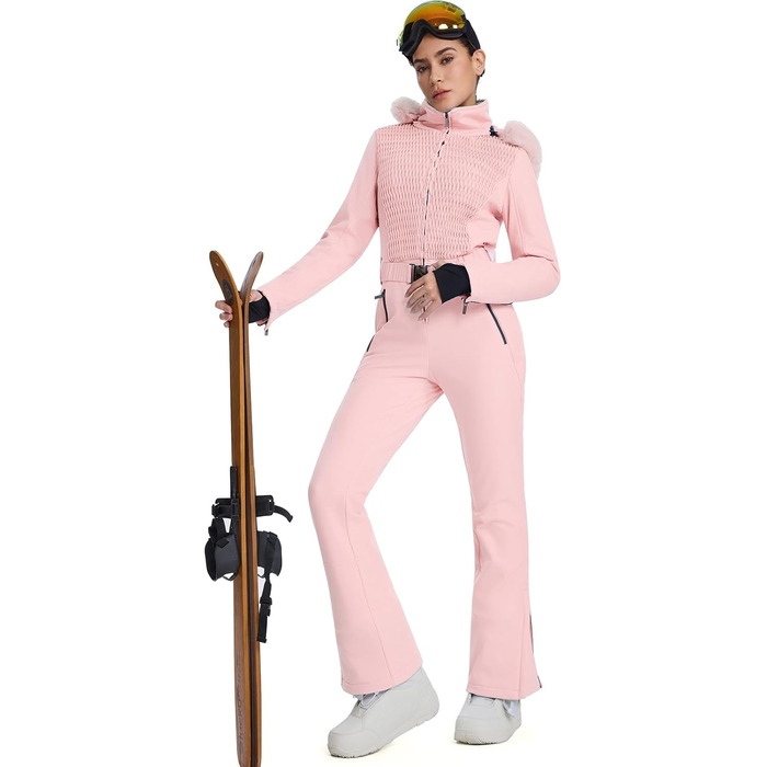 Жіночий гірськолижний комбінезон HOTIAN: водонепроникний, вітронепроникний, теплий, з капюшоном, рожевий