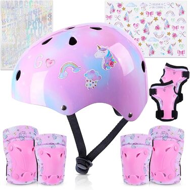 Дитячий шолом Unicorn Castle для дівчаток 3-8 років, комплект наколінників, рожевий